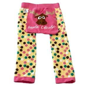 Lazy One Kids Leggings - Pink & Yellow Moose Caboose Design, Baby Girl 18 Months